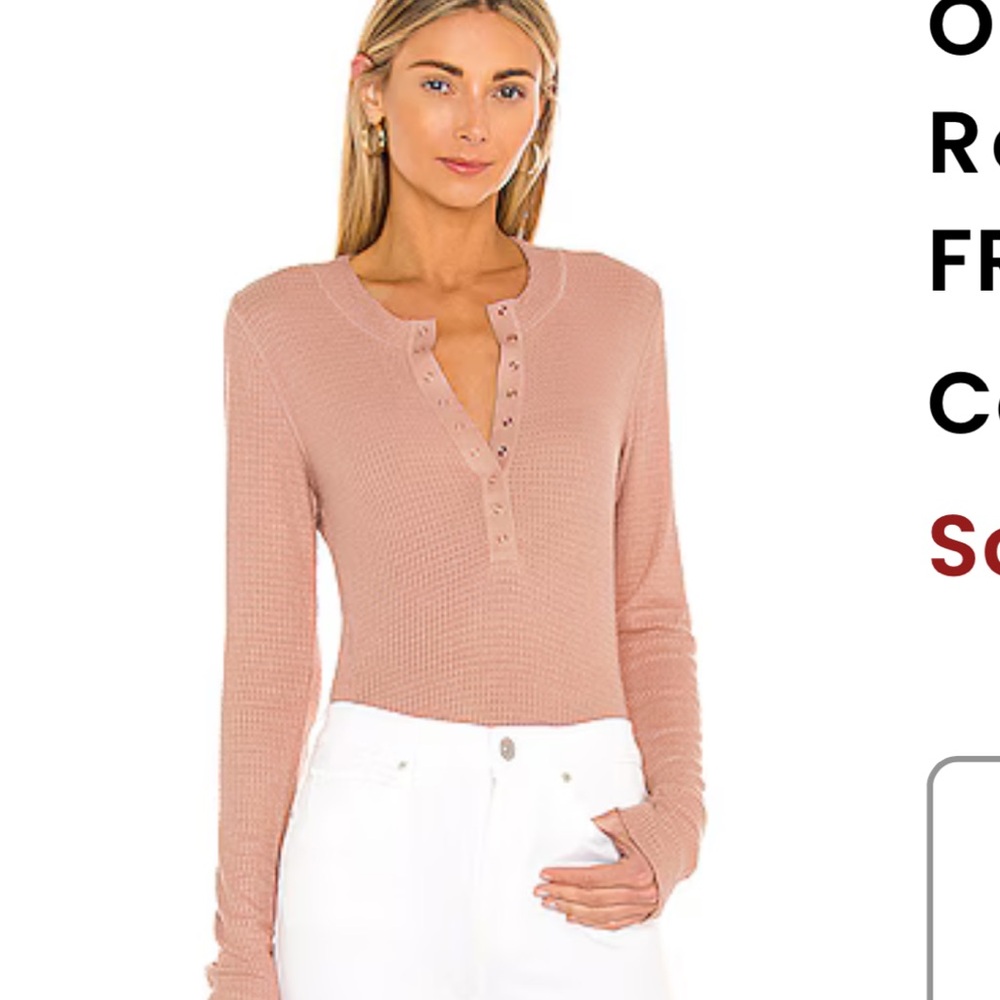 Free People Mauve Waffle Knit Long Sleeve Henley - Picture 12 of 12